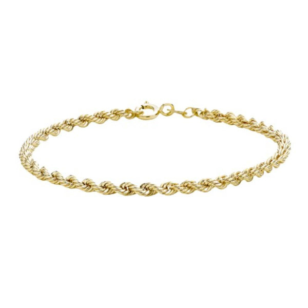 9ct Gold 7" 60 Hollow Rope Chain Bracelet