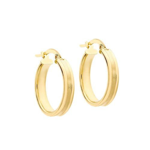 9ct Gold 21mm Square Rib Round Creole Earrings