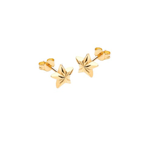 9ct Gold 6mm Diamond Cut Star Stud Earrings