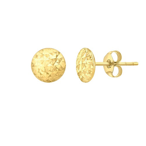 9ct Gold 7.5mm Diamond Cut Pyramid Button Stud Earrings