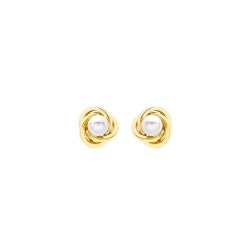 9ct Gold Freshwater Pearl Knot Stud Earrings
