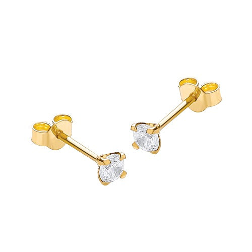 9ct Gold 3mm Round Cubic Zirconia Stud Earrings – Bannon Jewellers