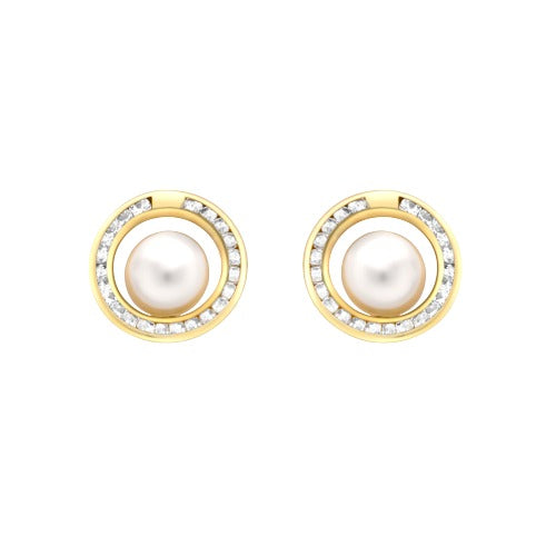 9ct Gold Cultured Pearl & Cubic Zirconia Stud Earrings