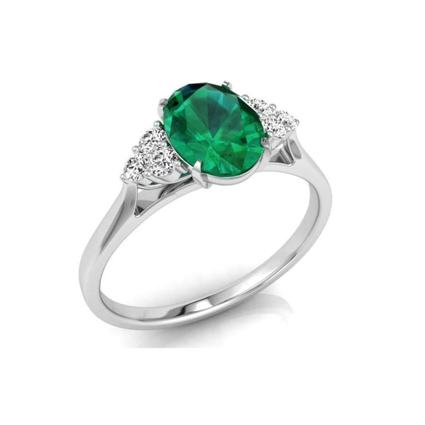 9ct White Gold Oval Ruby / Emerald and 0.10ct Diamond Ring