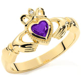 9ct Gold Coloured Stone Claddagh Ring
