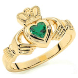 9ct Gold Coloured Stone Claddagh Ring