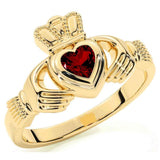 9ct Gold Coloured Stone Claddagh Ring