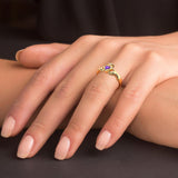 9ct Gold Coloured Stone Claddagh Ring