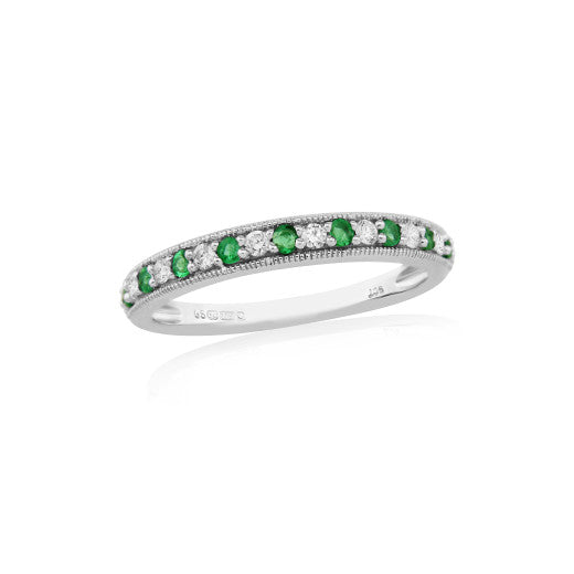 9ct White Gold 0.14ct Emerald and 0.11ct Diamond Half Eternity Ring