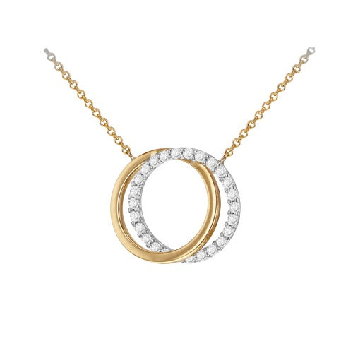 9ct 2 Tone Gold Cubic ZIrconia Double Circle Interlink Necklace