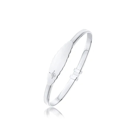 Sterling Silver Beaded Edge Cubic Zirconia Round Baby Bangle