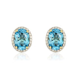 9ct Gold Diamond & Oval Blue Topaz Stud Earrings