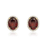 9ct Gold Diamond & Oval Garnet Stud Earrings