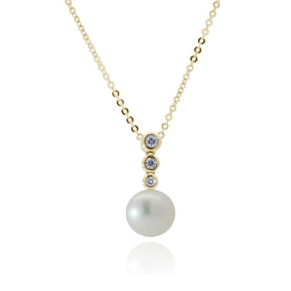9ct Gold 0.06ct Diamond and Cultured Pearl Pendant Necklace