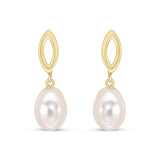 9ct Gold Marquise Top Cultured Pearl Drop Earrings