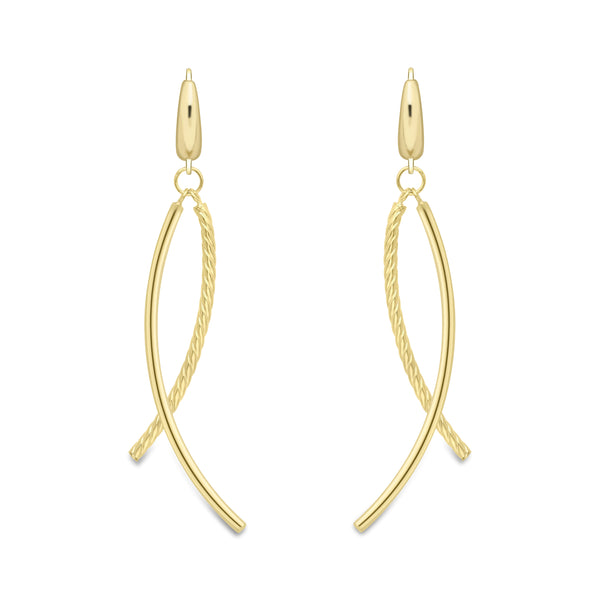 9ct Gold Twisted and Polished Bar Drop Earring