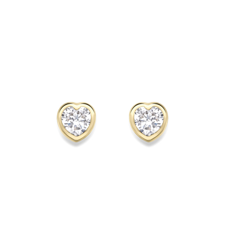 9ct Gold Heart Shape Cubic Zirconia Stud Earrings