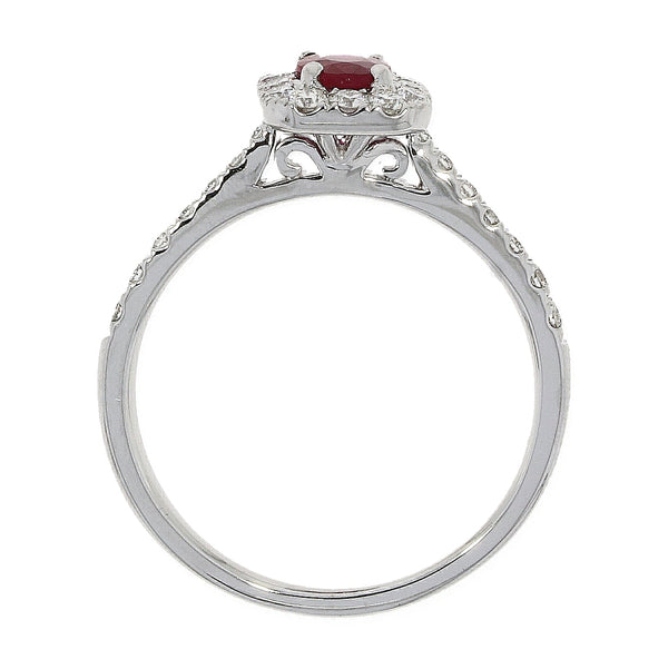 18ct White Gold 0.44ct Ruby and 0.37ct Diamond Rectangle Shape Cluster Ring