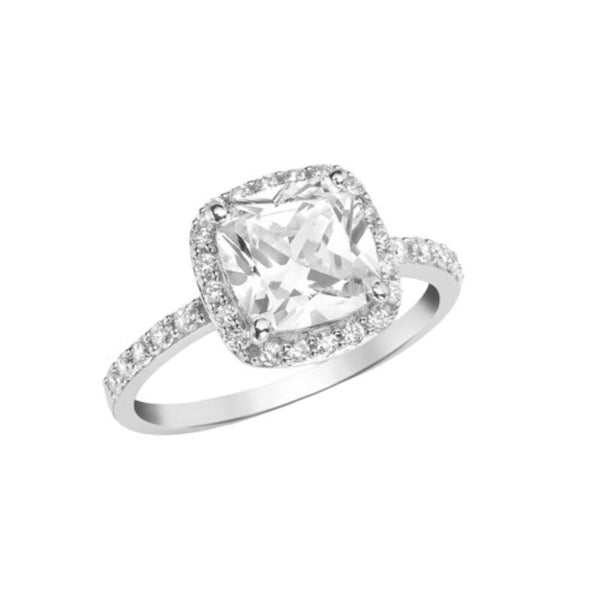 9ct White Gold Square Cubic Zirconia Ring