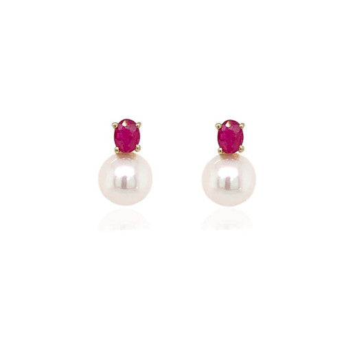 9ct Gold Pearl and Ruby Earrings