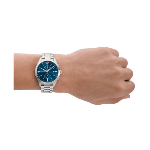 Emporio Armani Claudio Quartz Silver Steel Blue Dial 43mm Watch AR11541