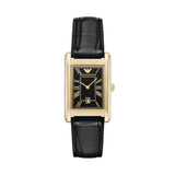 Emporio Armani Gino Quartz Gold Tone Steel Black Leather 38mm Watch AR11666