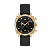 Emporio Armani Carlo Quartz Gold Steel Black Leather 40mm Watch AR11690