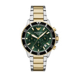 Emporio Armani World Explorer Solar Two Tone Steel Green Dial 43mm Watch AR11695