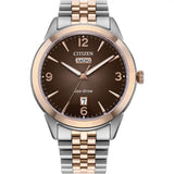 Citizen Rolan Eco-Drive Two Tone Steel Brown Dial 41mm Watch AW0156-57X