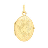 9ct Gold Engraved Flower Oval Locket