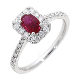 18ct White Gold Diamond & Oval Ruby Cluster Ring