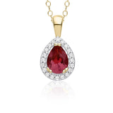 9ct Gold Diamond and Pear Emerald / Ruby Necklace