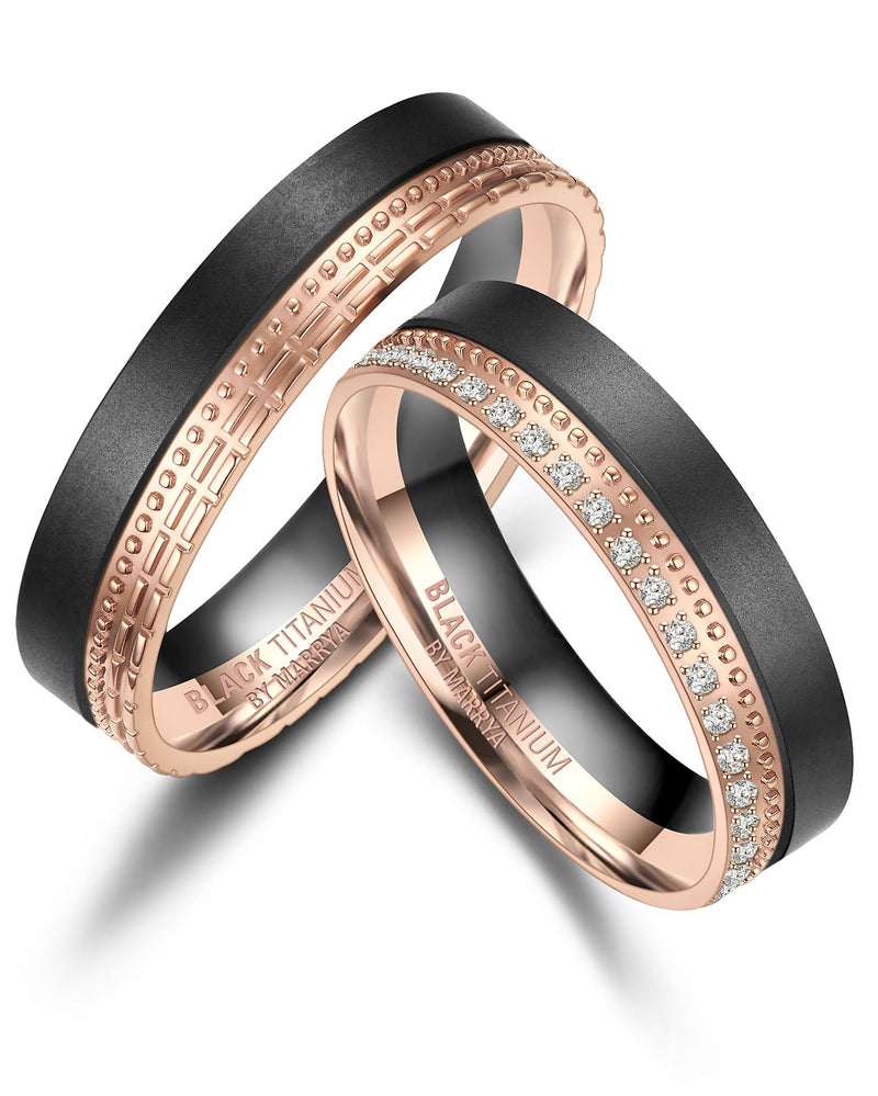 Black Titanium Matted Finish & Rose Gold 5mm Ladies Ring