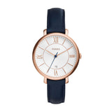 Fossil Jacqueline Quartz Rose Gold Steel Blue leather 36mm Watch ES3843