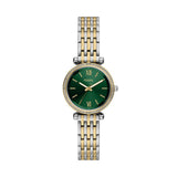 Fossil Carlie Quartz Two Tone Steel Green Dial 28mm Ladies Watch ES5439