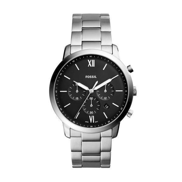 Fossil Neutra Quartz Silver Steel Black Dial 44mm Watch FS5384