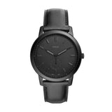 Fossil Minimalist Quartz Black Steel Black Leather Strap 44mm Watch FS5447