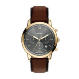 Fossil Neutra Quartz Blue Dial Brown Leather Strap 44mm Watch FS6162