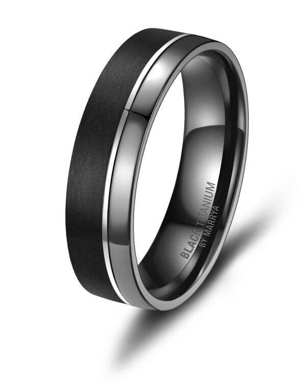 Black Titanium Polished and Matted Finish 6mm Mens Ring