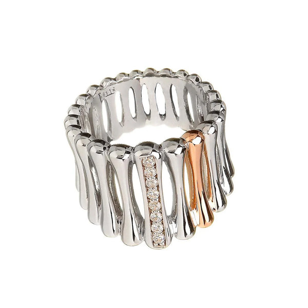 House of Lor 9ct Rose Gold and Silver Bamboo Ring