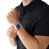 Michael Kors Runway Silver Steel Blue Dial 44mm Watch Box Set MK1060Set