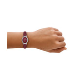 Michael Kors Maude Quartz Silver Steel Red Leather Strap 24mm Watch MK7634