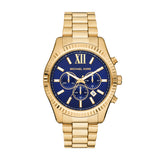 Michael Kors Lexington Quartz Gold Steel Blue Dial 44mm Watch MK9153