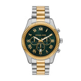 Michael Kors Lexington Quartz Two Tone Steel Green Dial 45mm Watch MK9277