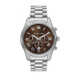 Michael Kors Lexington Quartz Silver Steel Brown Dial 45mm Watch MK9278