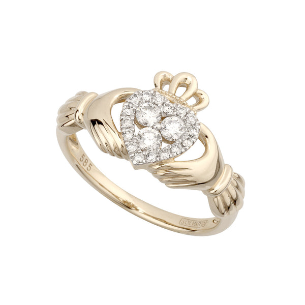 14ct Gold 0.30ct Diamond Heart Claddagh Engagement Ring