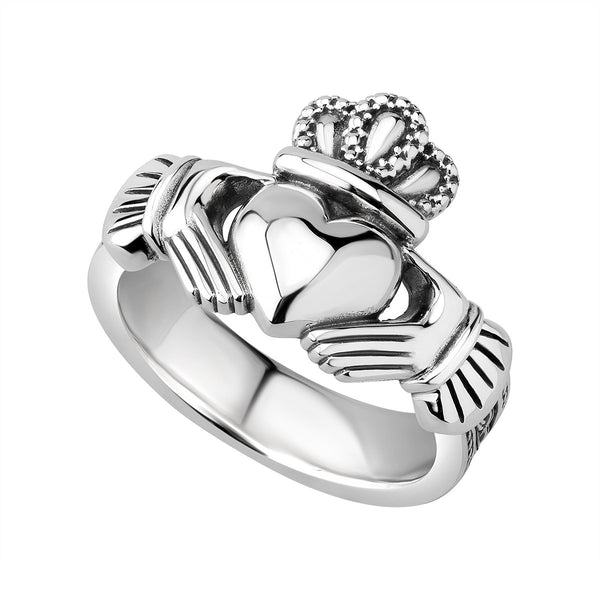 Sterling Silver Heavy Celtic Claddagh Mens Ring