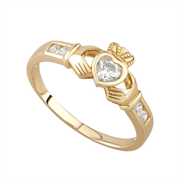 9ct Gold Cubic Zirconia Claddagh Ring