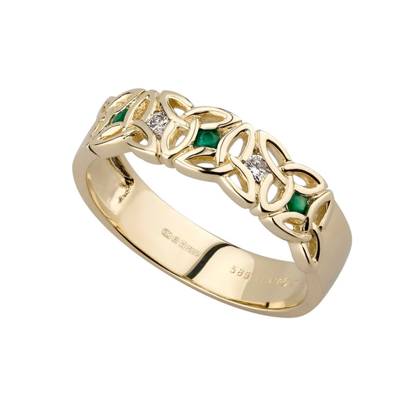 14ct Gold 0.06ct Diamond and Emerald Trinity Knot Ring