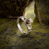 Sterling Silver Connemara Marble Claddagh Weave Ring